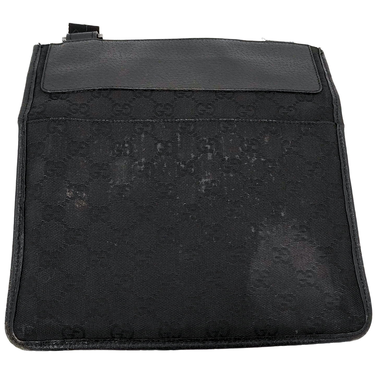 #1160 GUCCI Black GG Canvas Messenger Crossbody