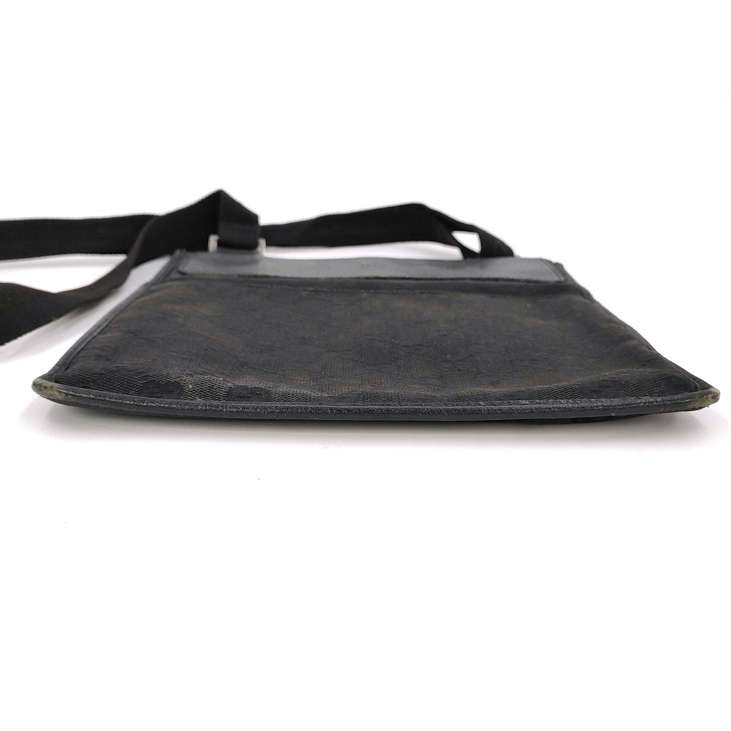 #1160 GUCCI Black GG Canvas Messenger Crossbody