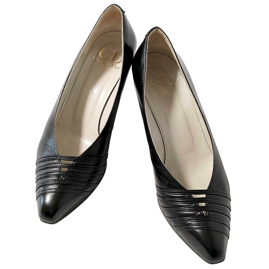 #1276 CHRISTIAN DIOR Black Leather Vintage Pumps (Size 5.5)