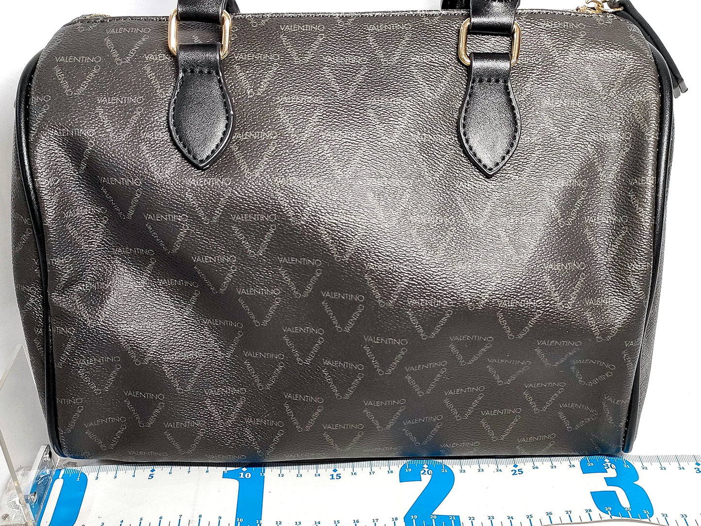 #1373 MARIO VALENTINO Grey Monogram Leather Boston Bag