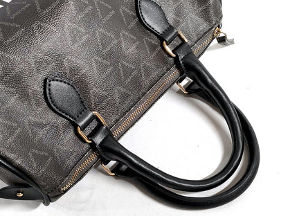 #1373 MARIO VALENTINO Grey Monogram Leather Boston Bag