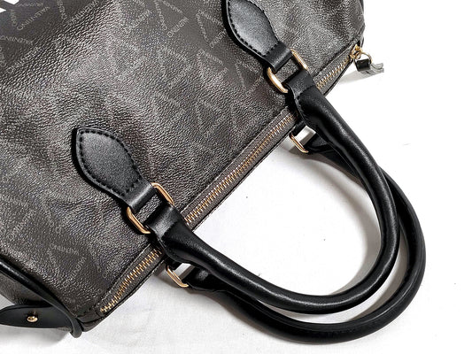 #1373 MARIO VALENTINO Grey Monogram Leather Boston Bag