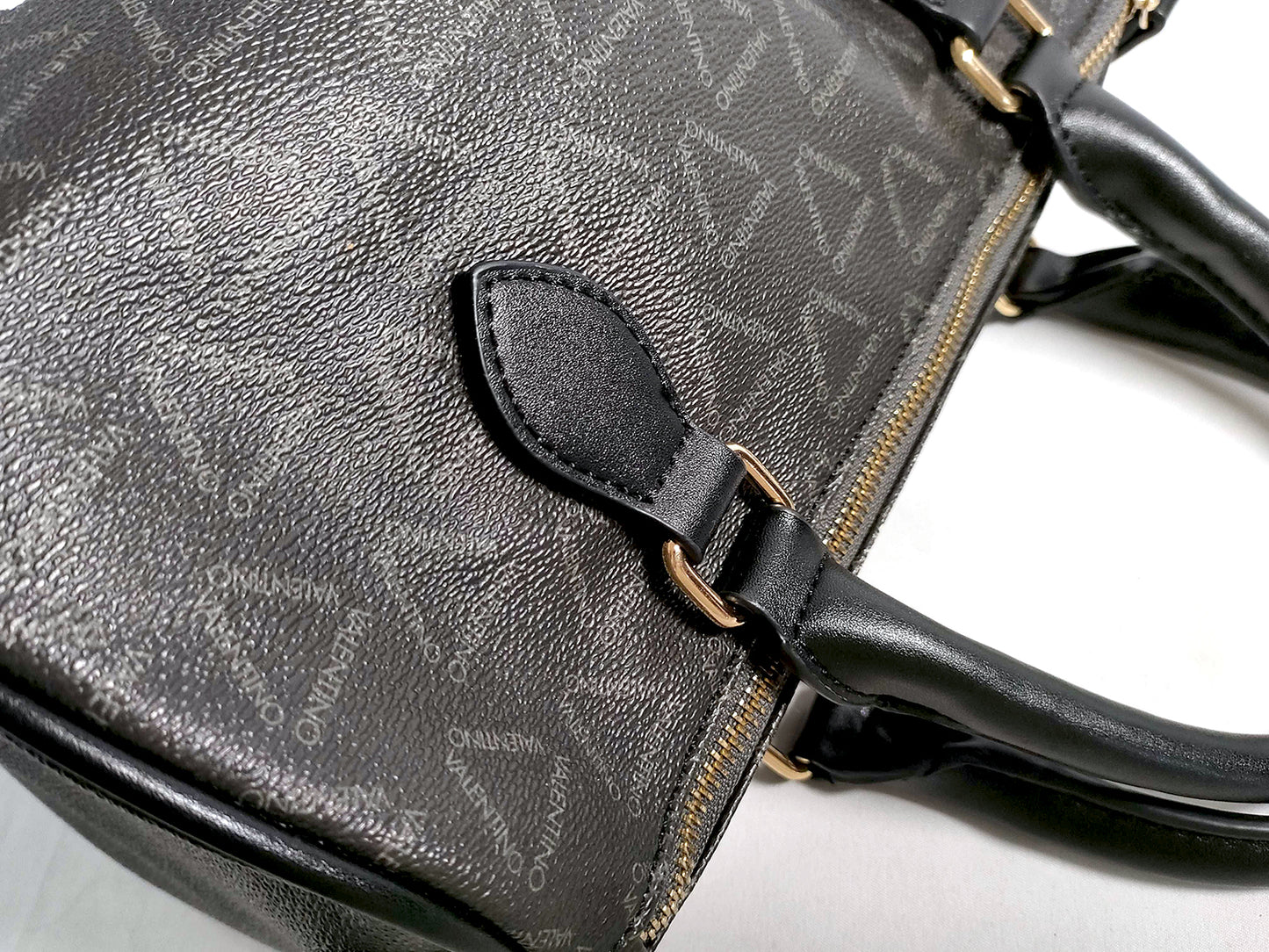 #1373 MARIO VALENTINO Grey Monogram Leather Boston Bag