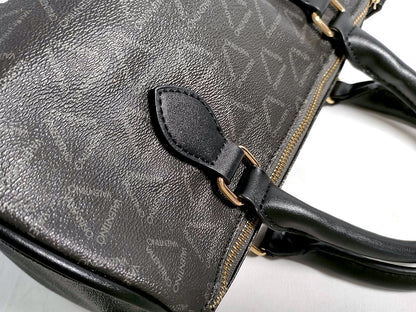 #1373 MARIO VALENTINO Grey Monogram Leather Boston Bag