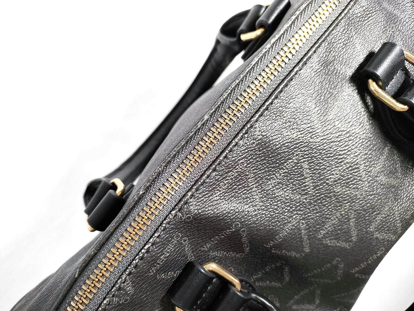 #1373 MARIO VALENTINO Grey Monogram Leather Boston Bag