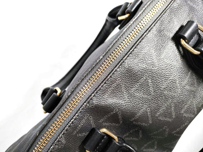 #1373 MARIO VALENTINO Grey Monogram Leather Boston Bag