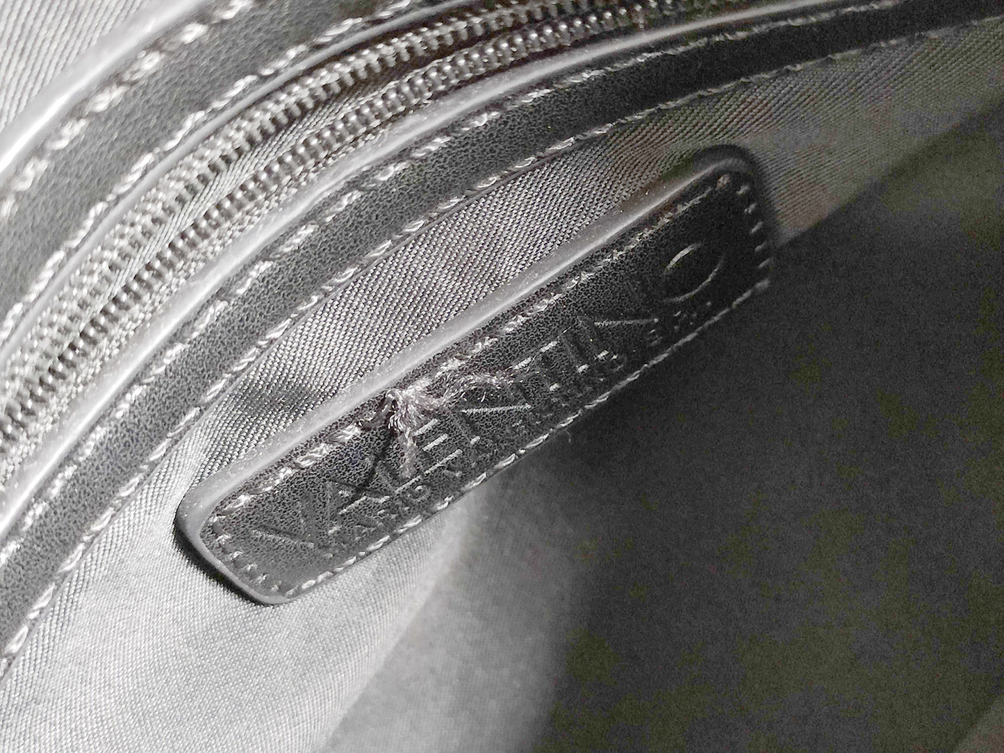 #1373 MARIO VALENTINO Grey Monogram Leather Boston Bag