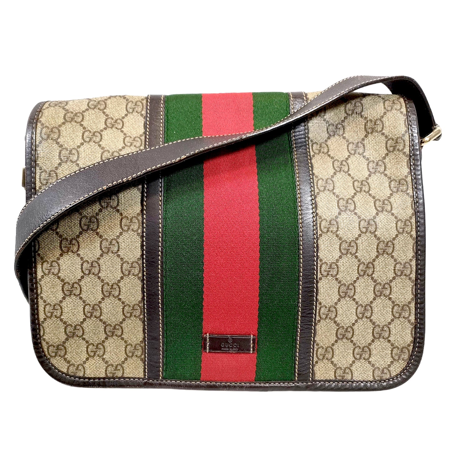 #1265 GUCCI GG Supreme Web Flap Messenger Bag