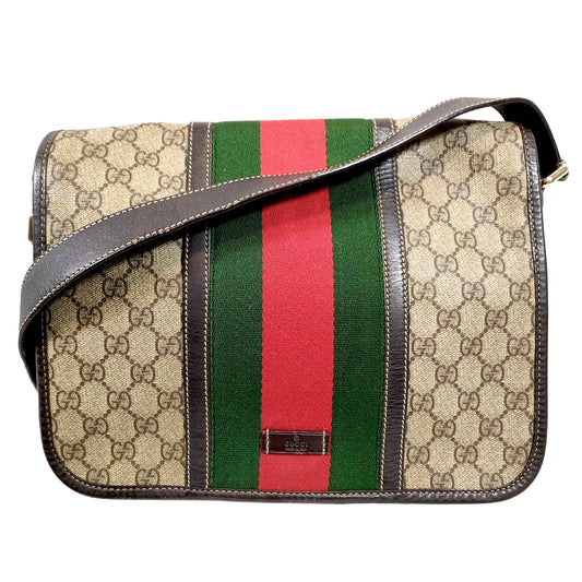 #1265 GUCCI GG Supreme Web Flap Messenger Bag