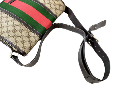 #1265 GUCCI GG Supreme Web Flap Messenger Bag