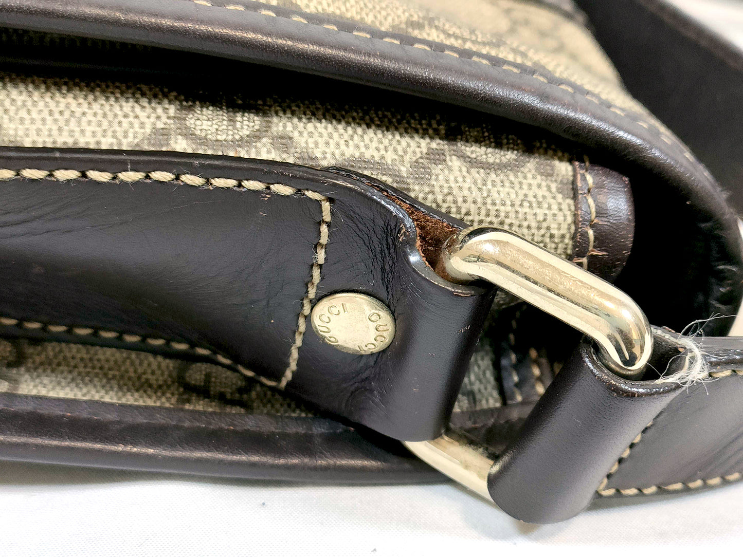 #1265 GUCCI GG Supreme Web Flap Messenger Bag