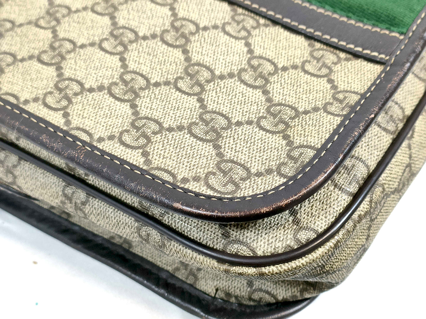 #1265 GUCCI GG Supreme Web Flap Messenger Bag