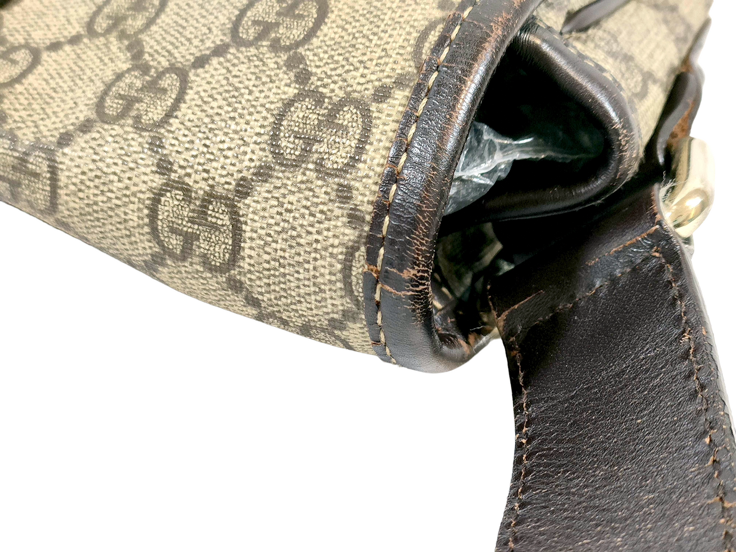 #1265 GUCCI GG Supreme Web Flap Messenger Bag