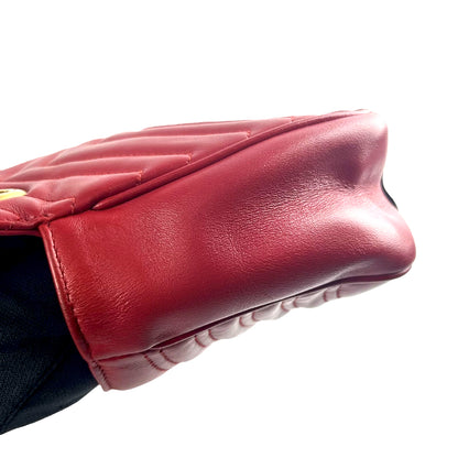 #1179 GUCCI GG Marmont Red Leather Matelassé Chevron Shoulder Bag