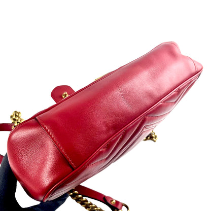 #1179 GUCCI GG Marmont Red Leather Matelassé Chevron Shoulder Bag