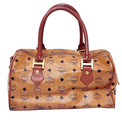 #1142 MCM Boston 32 Bag in Cognac Visetos