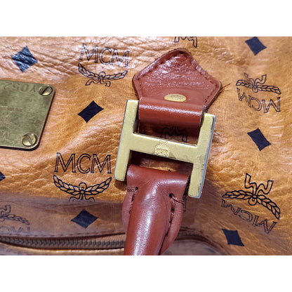 #1142 MCM Boston 32 Bag in Cognac Visetos