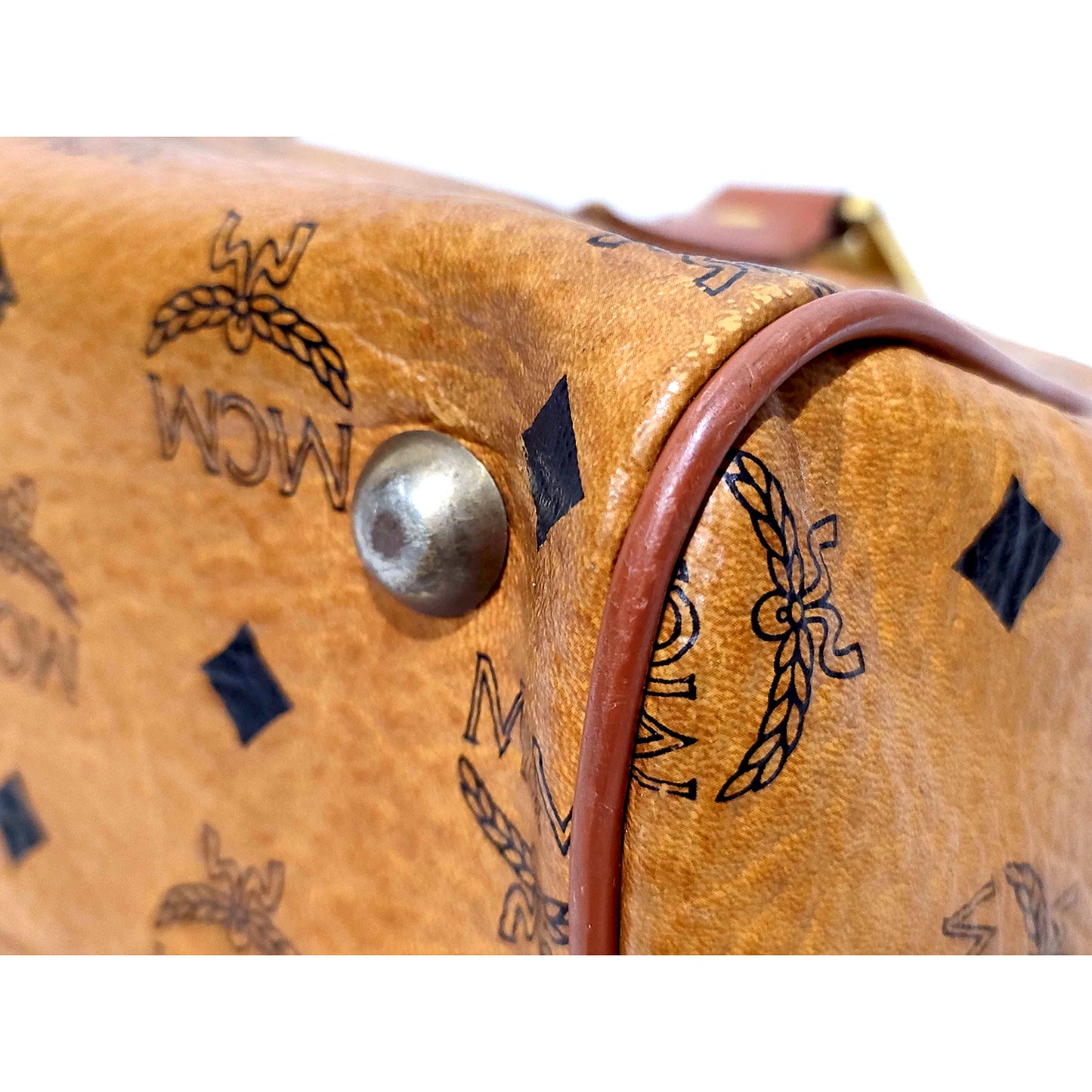 #1142 MCM Boston 32 Bag in Cognac Visetos