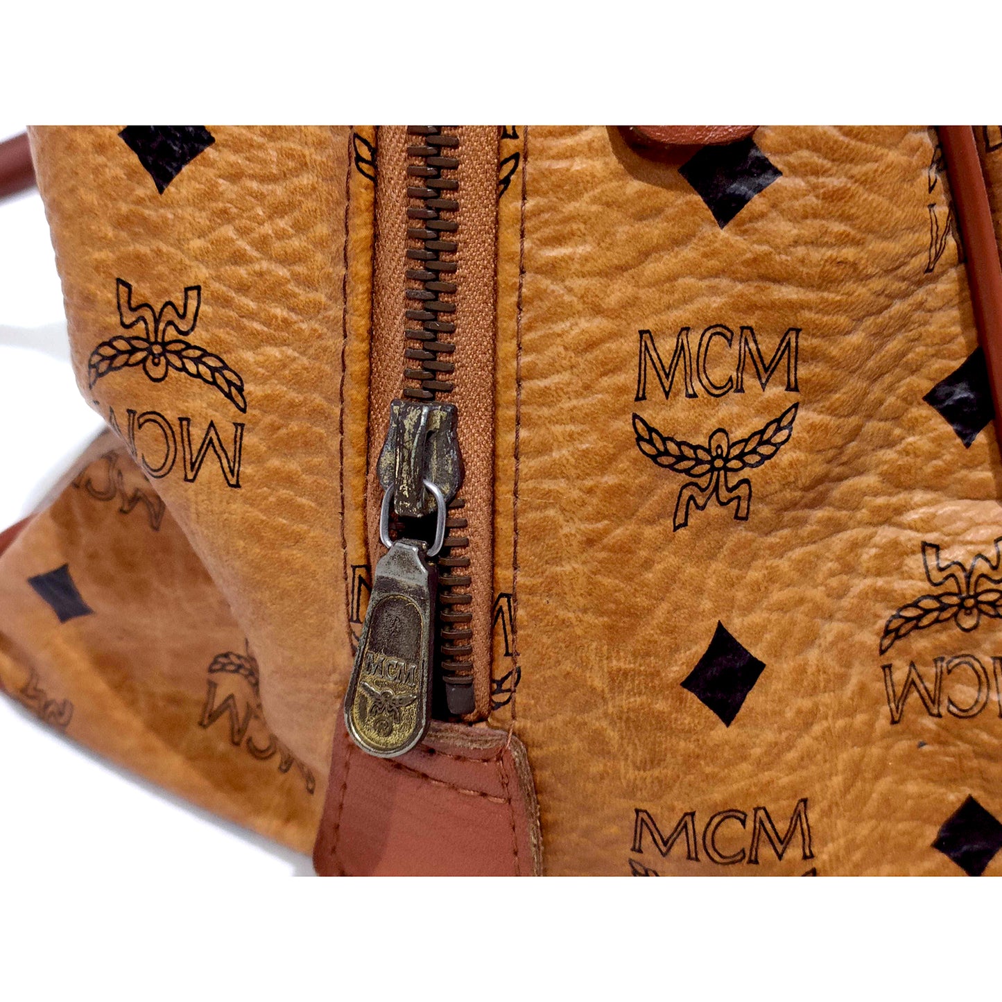 #1142 MCM Boston 32 Bag in Cognac Visetos