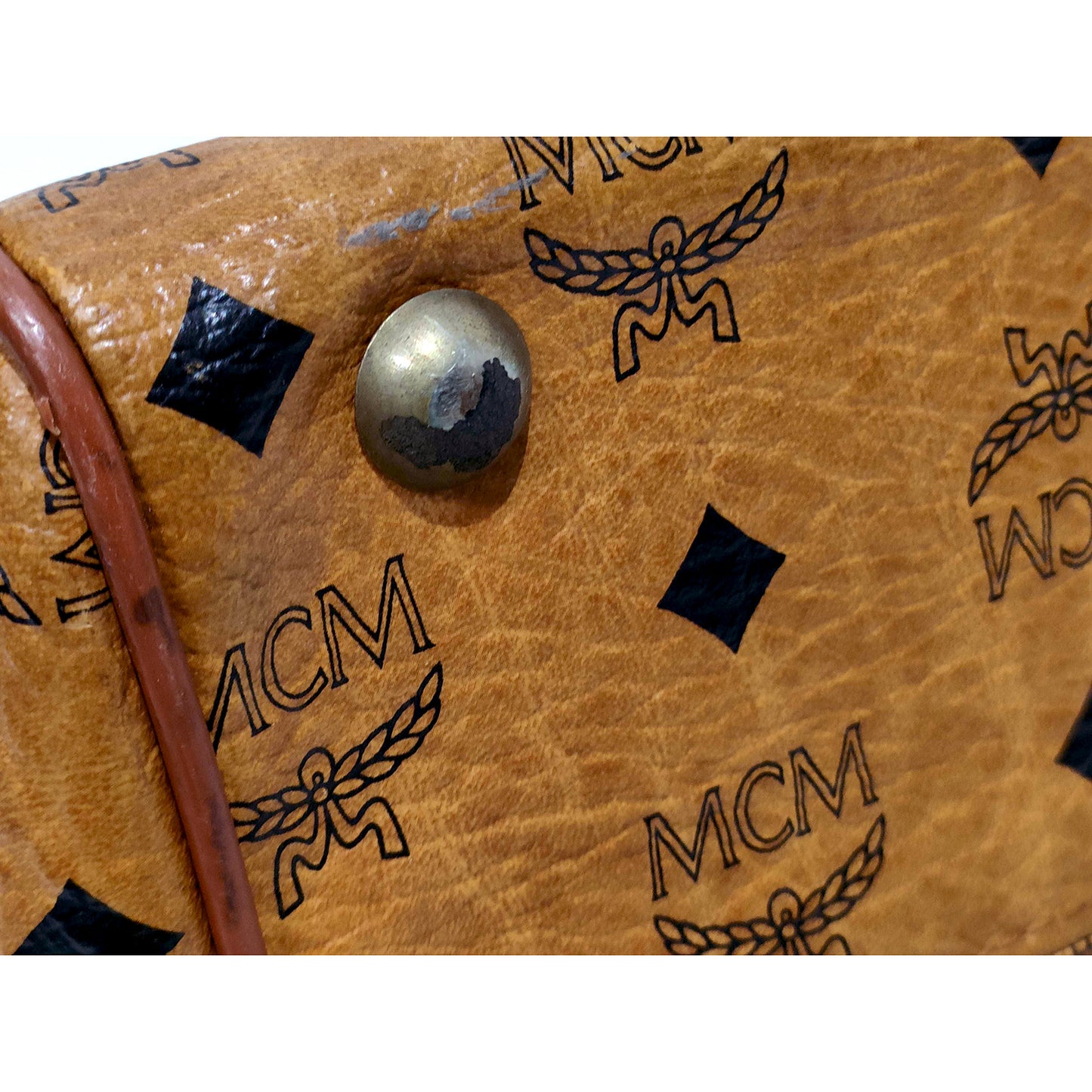 #1142 MCM Boston 32 Bag in Cognac Visetos