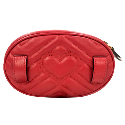 #1183 GUCCI GG Marmont Red Leather Matelassé Chevron Belt Bag