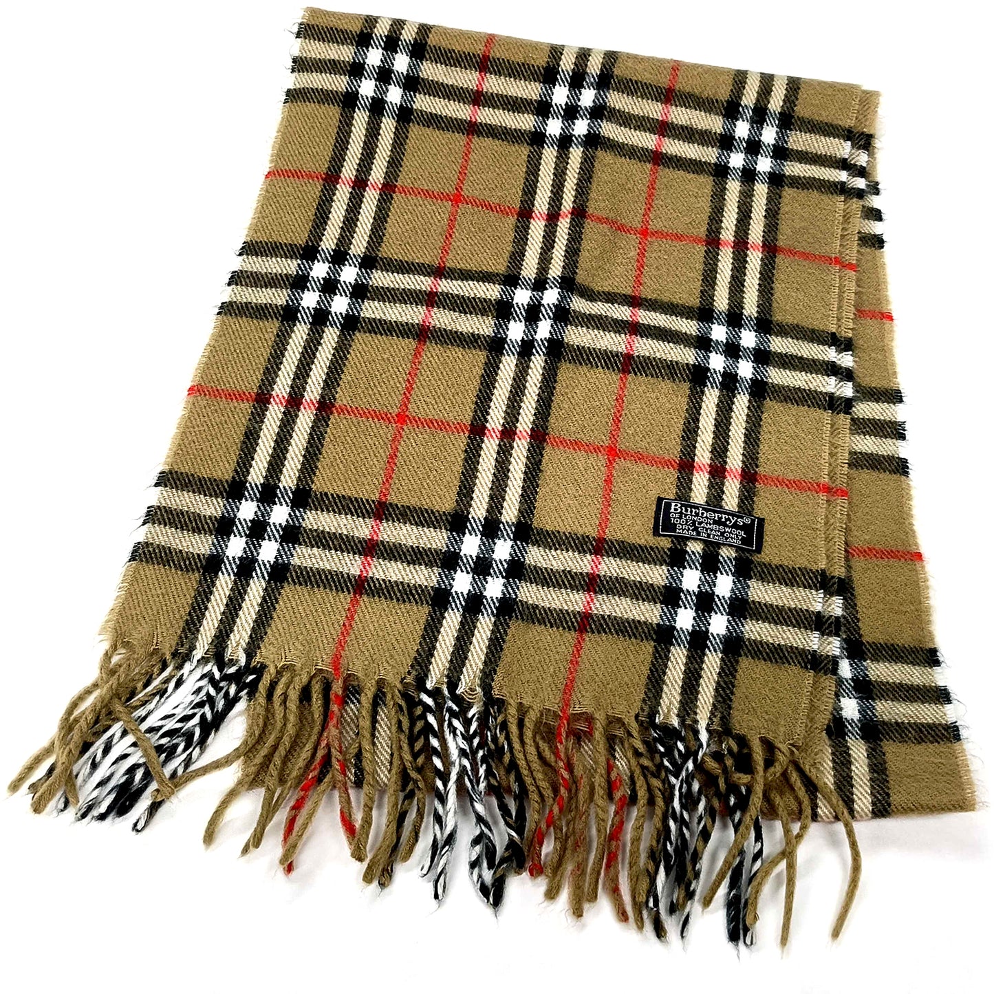 #1316 BURBERRY Vintage Beige Check 100% Lambswool Scarf
