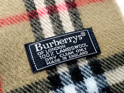 #1316 BURBERRY Vintage Beige Check 100% Lambswool Scarf