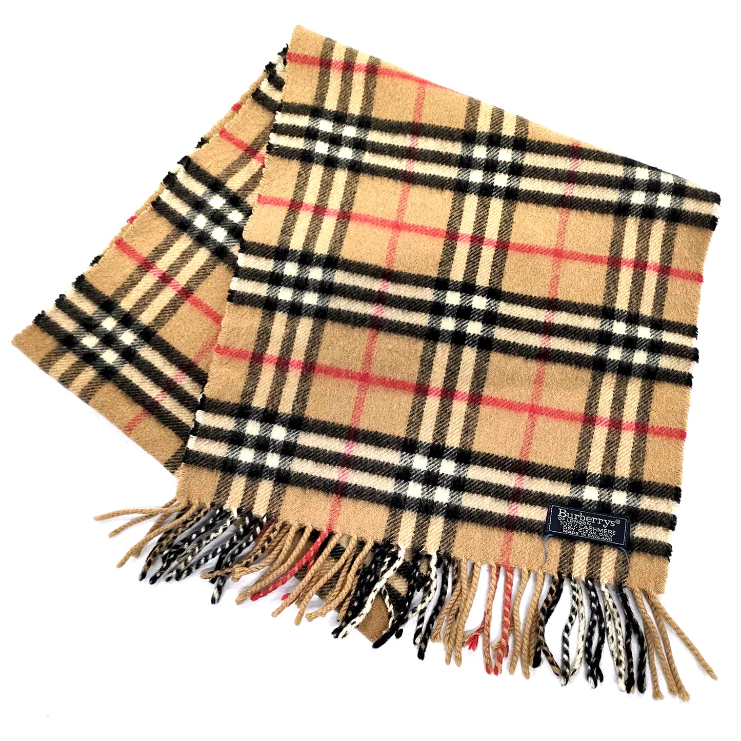 #1323 BURBERRY Vintage Archive Beige Check 100% Cashmere Scarf