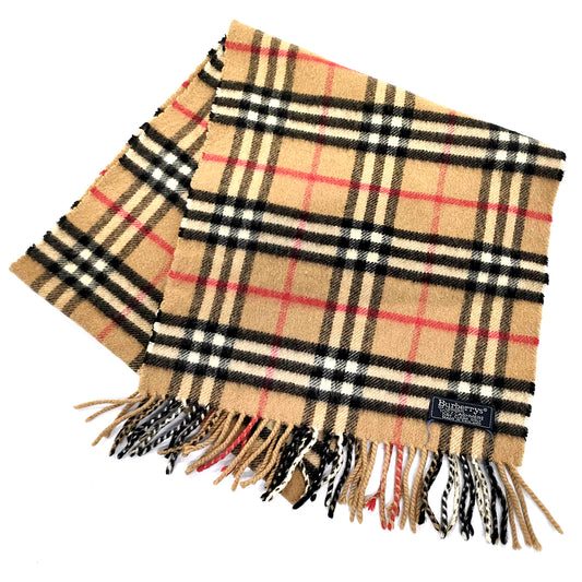 #1323 BURBERRY Vintage Archive Beige Check 100% Cashmere Scarf