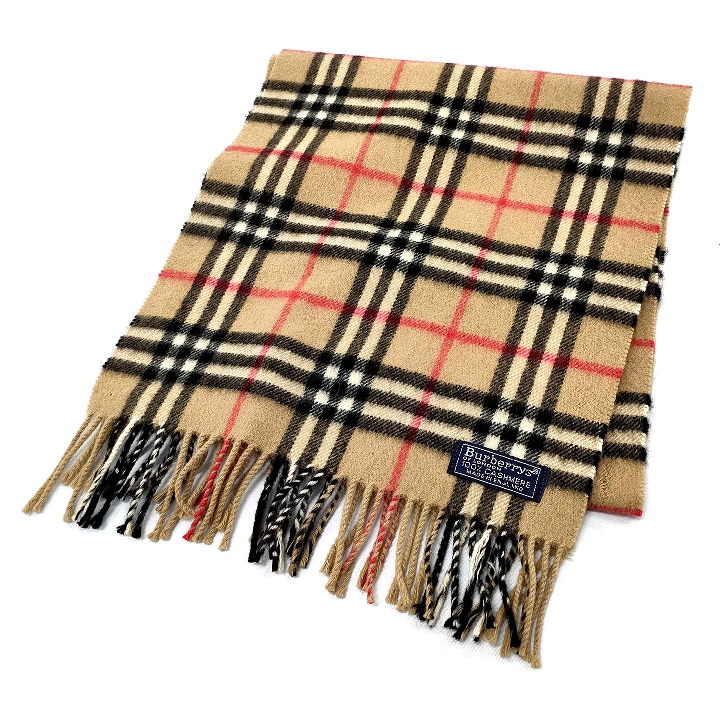 #1318 BURBERRY Vintage Archive Beige Check 100% Cashmere Scarf