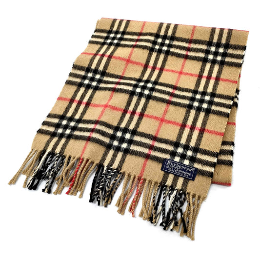 #1318 BURBERRY Vintage Archive Beige Check 100% Cashmere Scarf