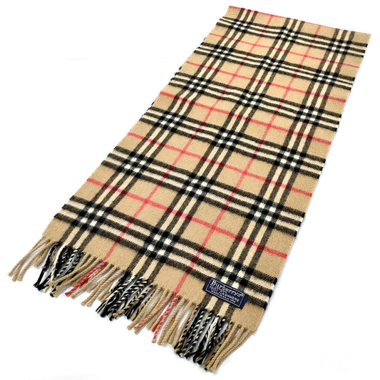 #1318 BURBERRY Vintage Archive Beige Check 100% Cashmere Scarf