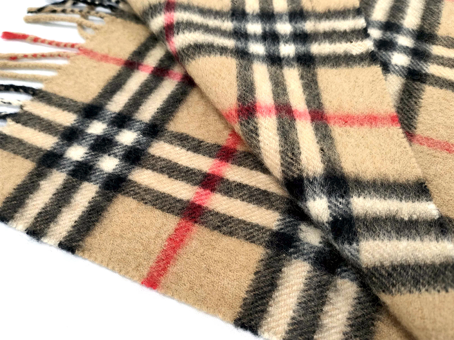 #1318 BURBERRY Vintage Archive Beige Check 100% Cashmere Scarf