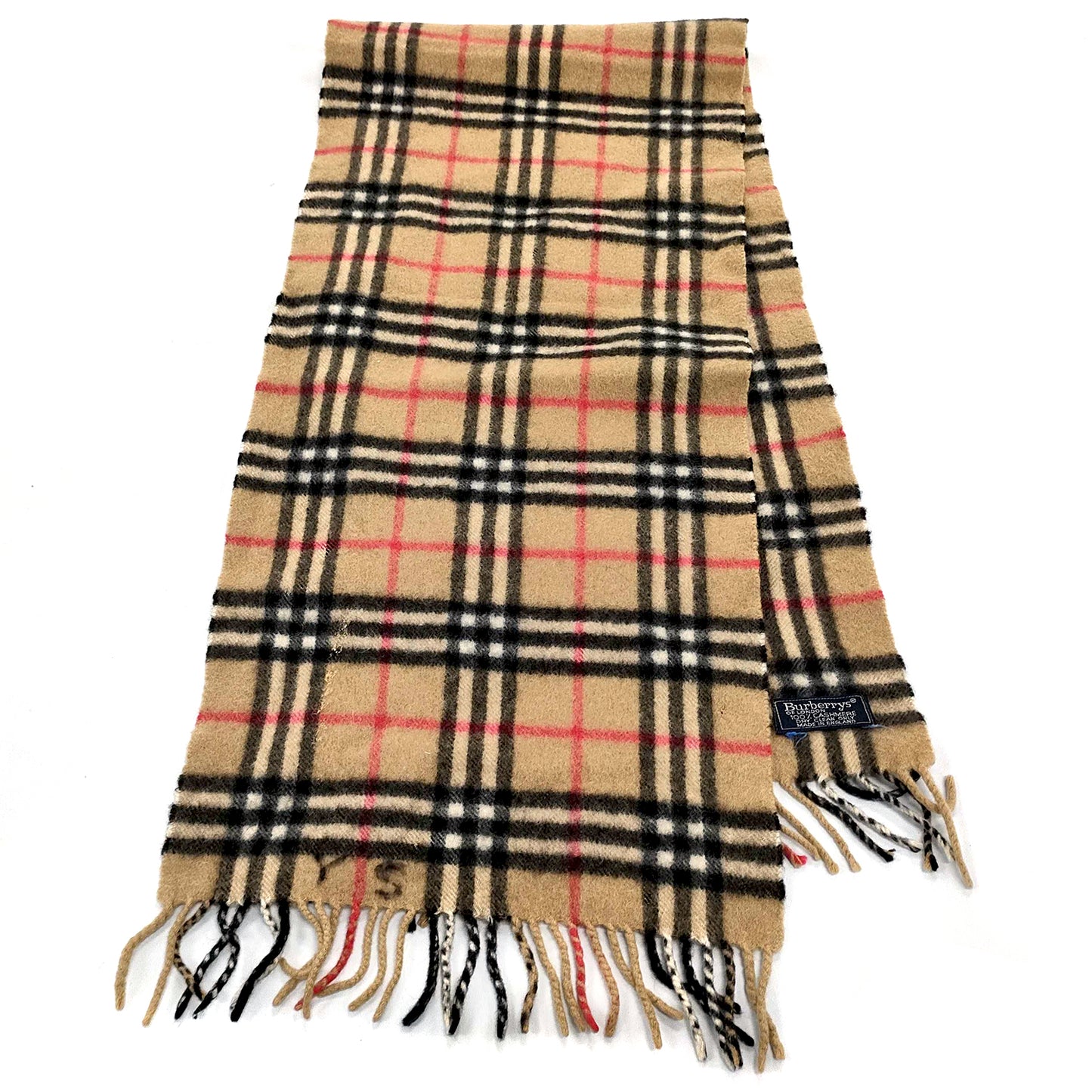 #1338 BURBERRY Vintage Archive Beige Check 100% Cashmere Scarf