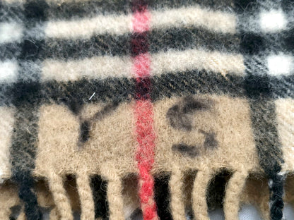 #1338 BURBERRY Vintage Archive Beige Check 100% Cashmere Scarf