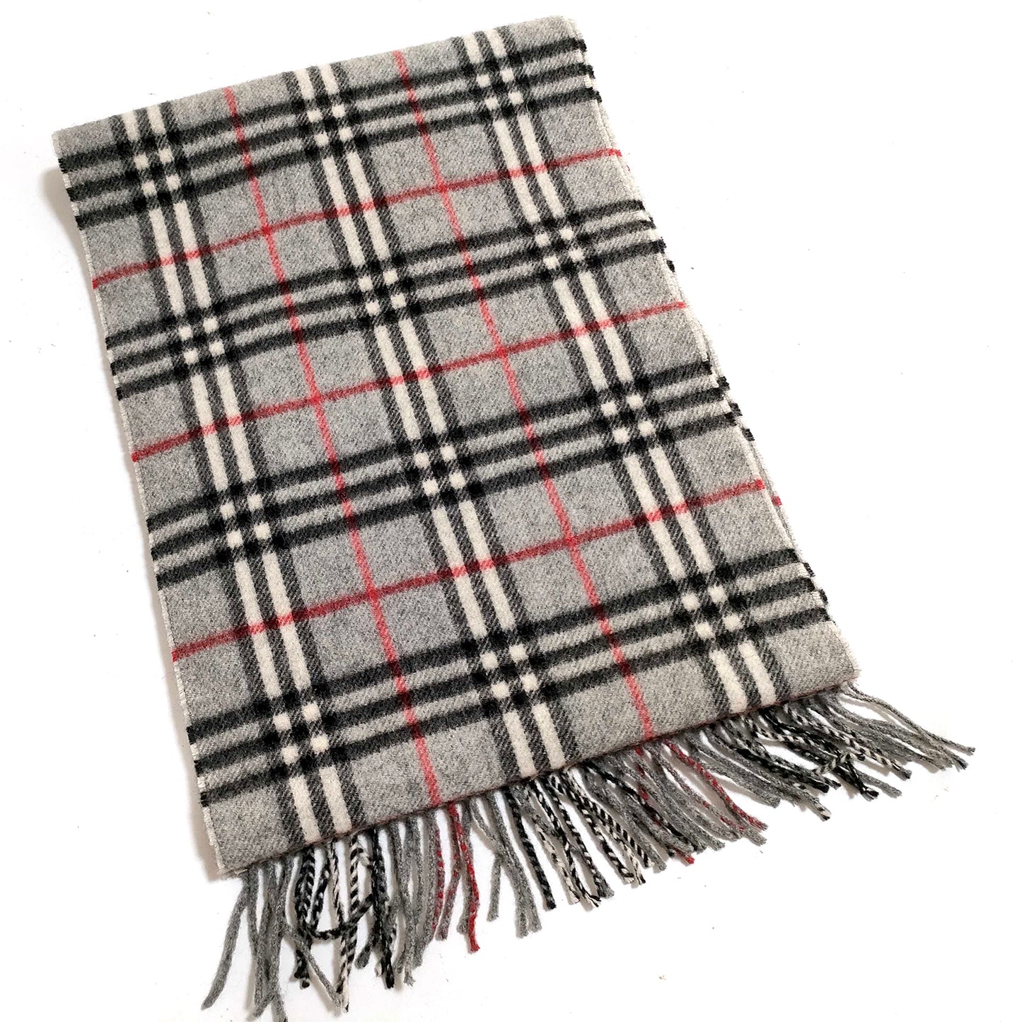 #1322 BURBERRY Vintage Gray Check 100% Lambswool Scarf