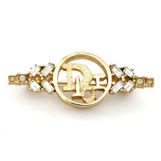 #1215 CHRISTIAN DIOR Oblique Logo Rhinestone Brooch Pin