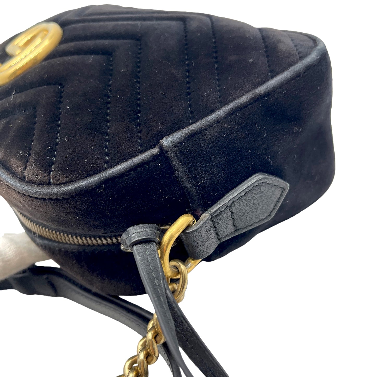 #1181 GUCCI GG Marmont Black Velvet Chevron Shoulder Bag