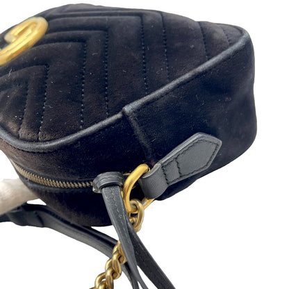 #1181 GUCCI GG Marmont Black Velvet Chevron Shoulder Bag
