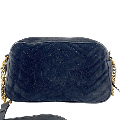 #1181 GUCCI GG Marmont Black Velvet Chevron Shoulder Bag
