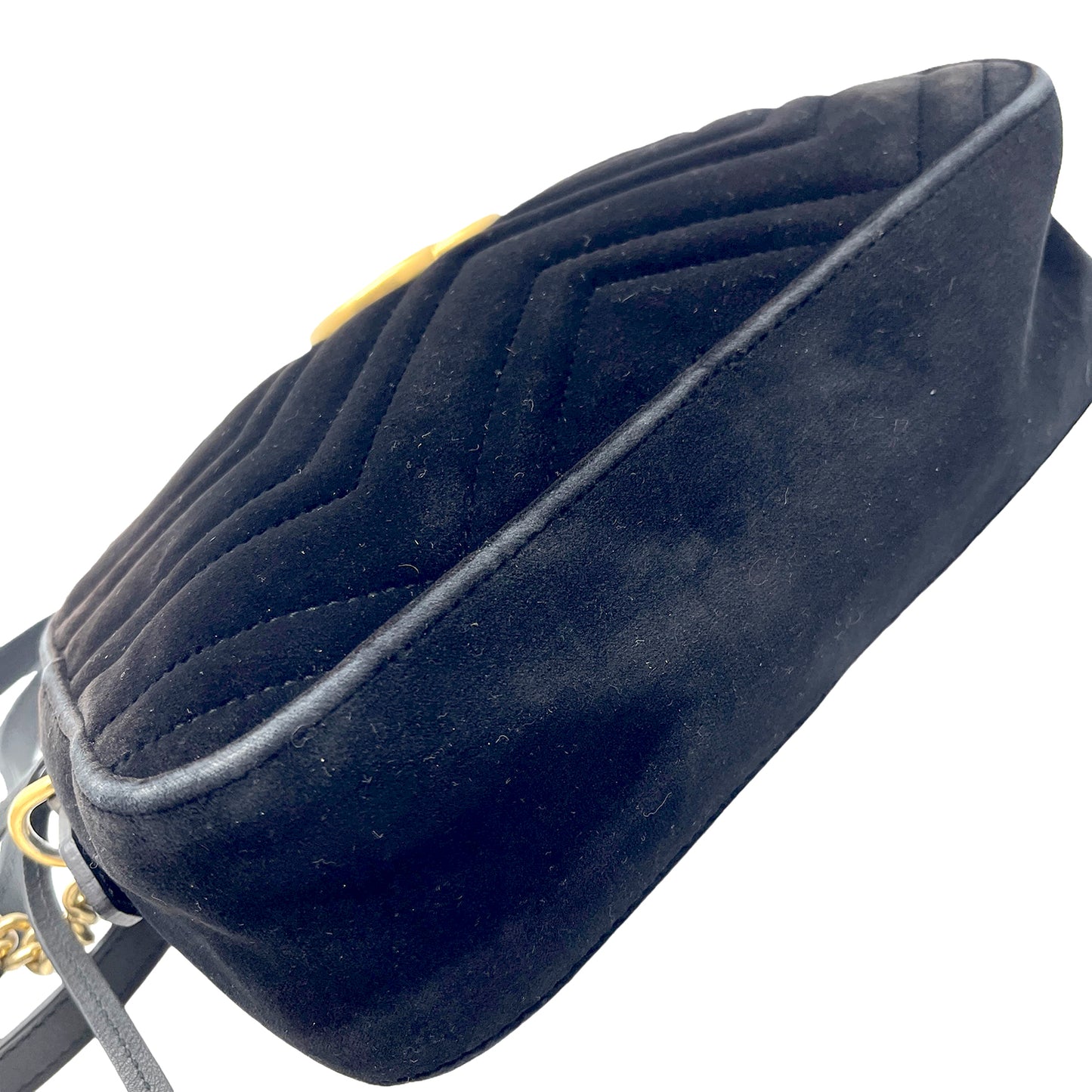 #1181 GUCCI GG Marmont Black Velvet Chevron Shoulder Bag