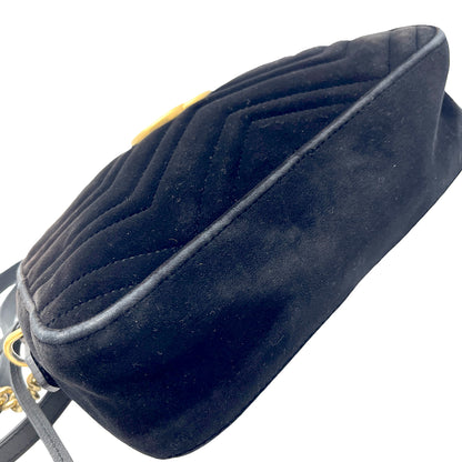 #1181 GUCCI GG Marmont Black Velvet Chevron Shoulder Bag