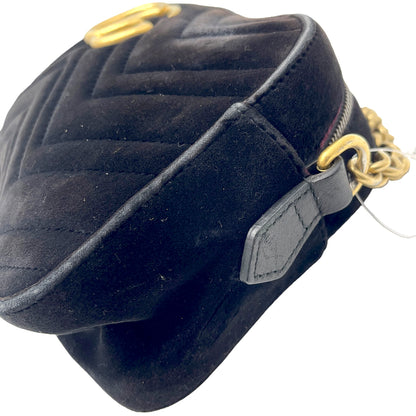 #1181 GUCCI GG Marmont Black Velvet Chevron Shoulder Bag