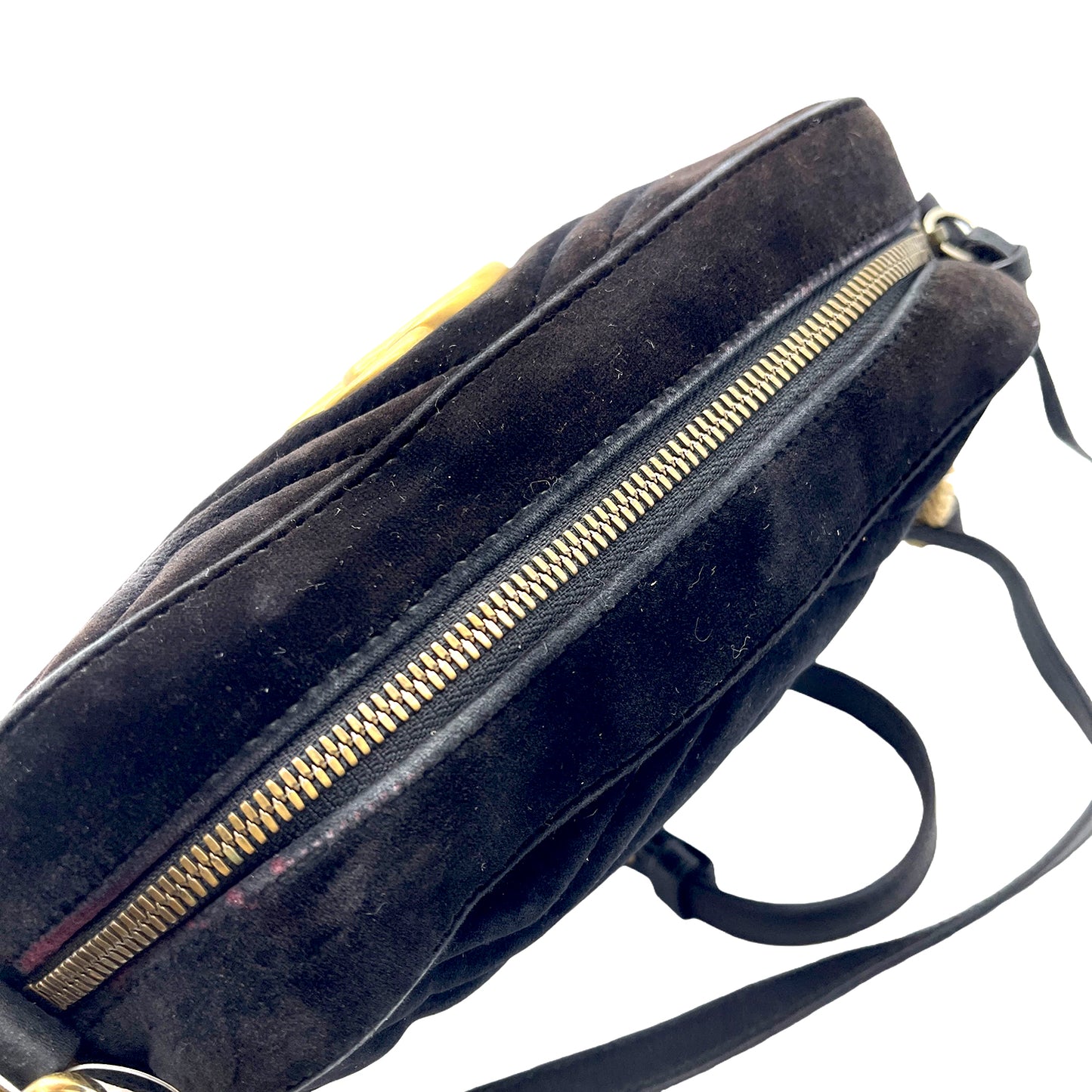#1181 GUCCI GG Marmont Black Velvet Chevron Shoulder Bag