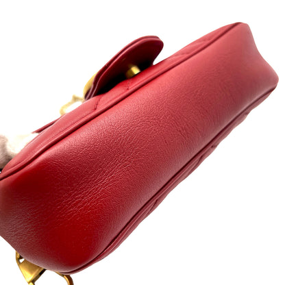 #1180 GUCCI Small GG Marmont Red Leather Matelassé Chevron Shoulder Bag