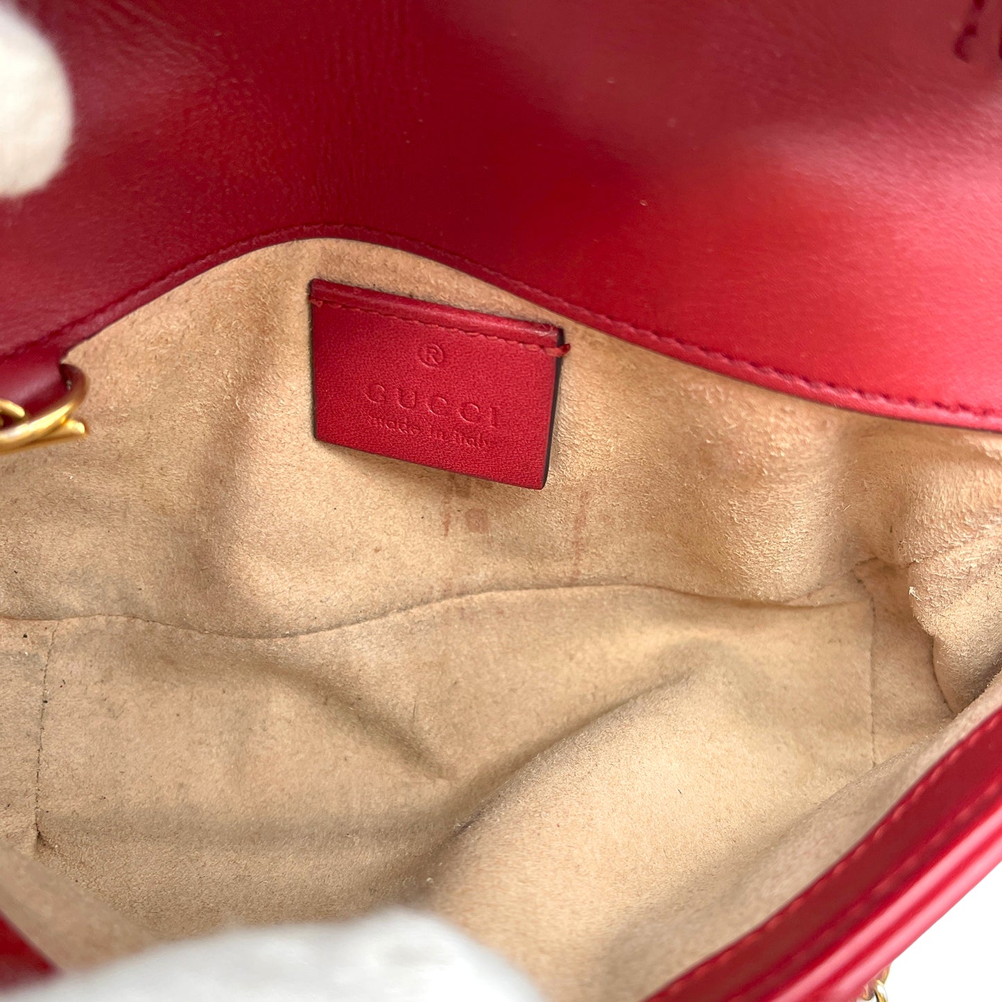 #1180 GUCCI Small GG Marmont Red Leather Matelassé Chevron Shoulder Bag