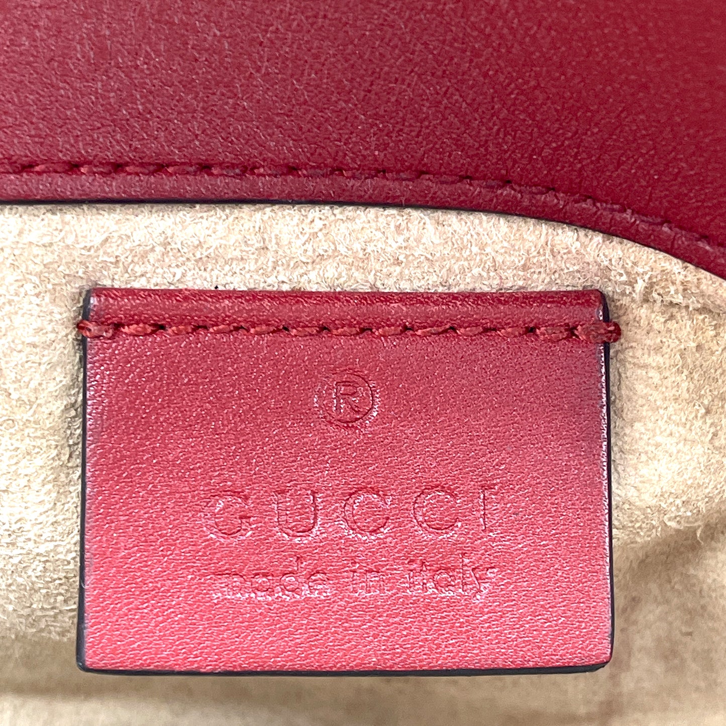 #1180 GUCCI Small GG Marmont Red Leather Matelassé Chevron Shoulder Bag