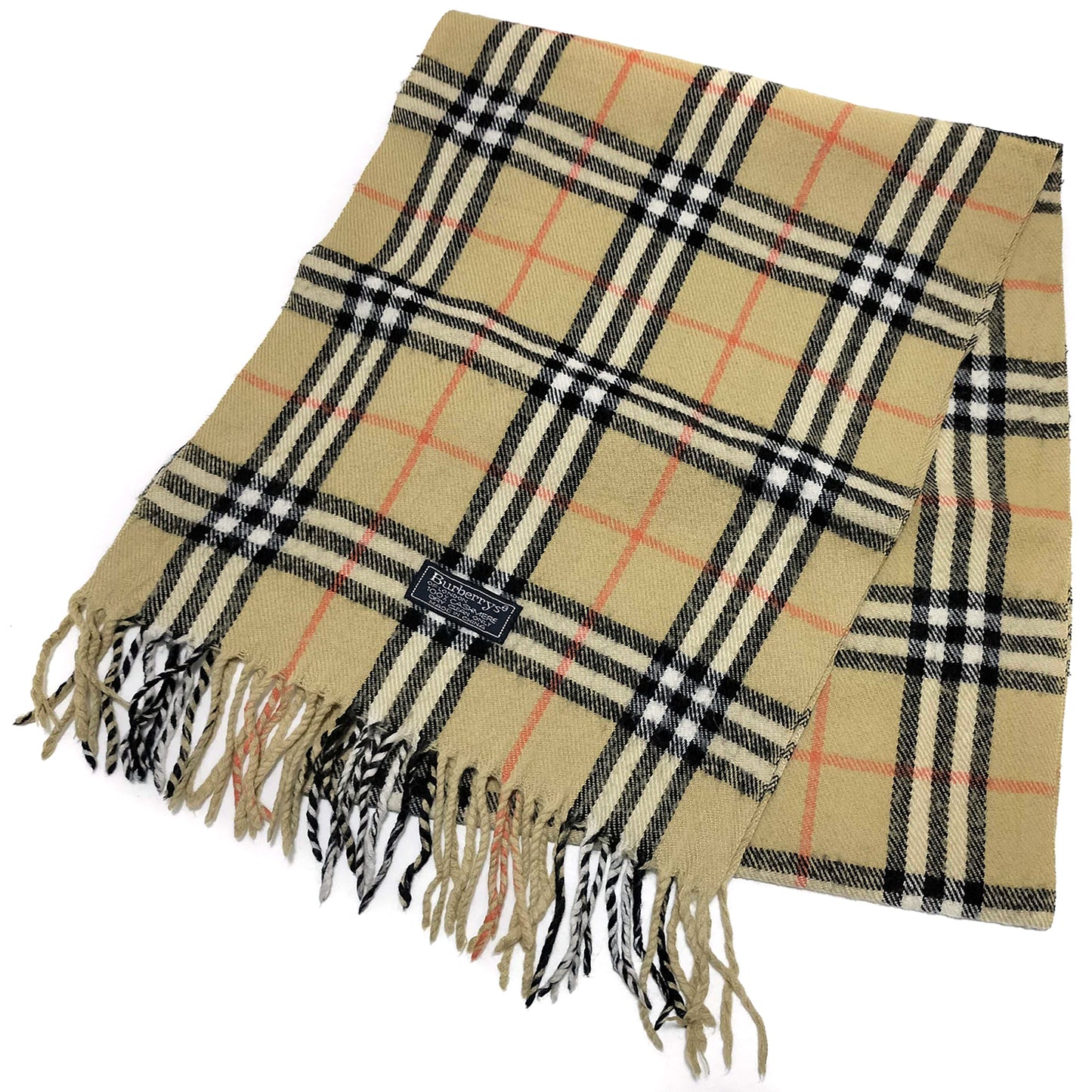 #1523 BURBERRY Vintage Archive Beige Check 100% Cashmere Scarf