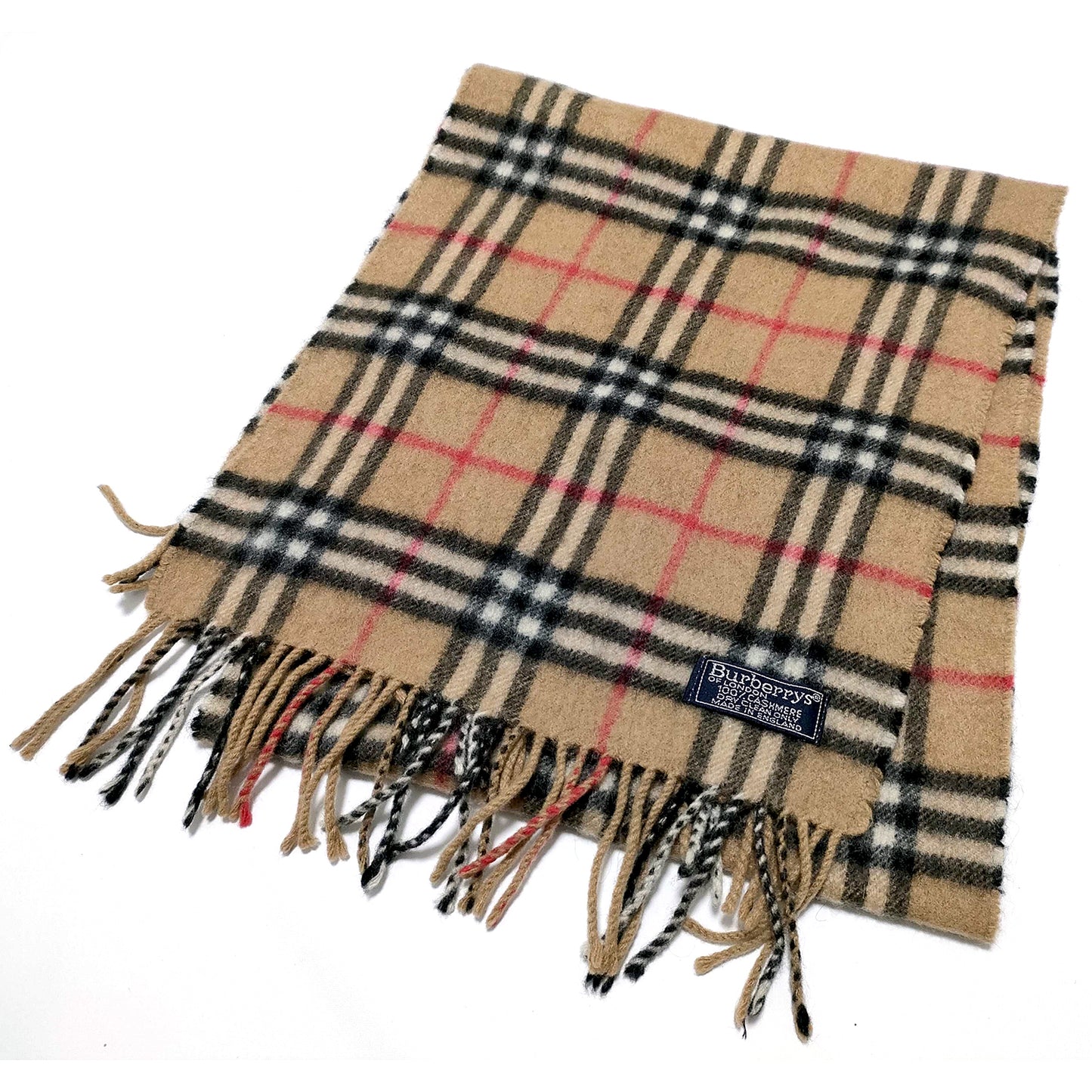 #1351 BURBERRY Vintage Archive Beige Check 100% Cashmere Scarf
