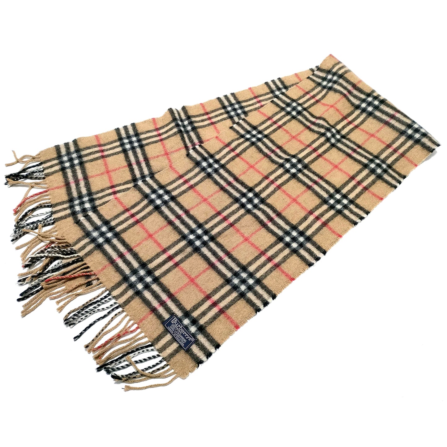 #1351 BURBERRY Vintage Archive Beige Check 100% Cashmere Scarf